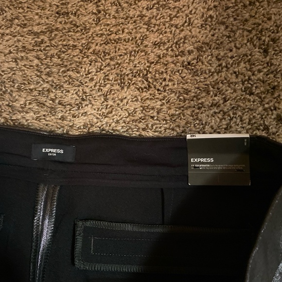 Express New Black Gray Shiny Coated Boot Mid Rise Editor Size 14R Pants Straight - Picture 7 of 13